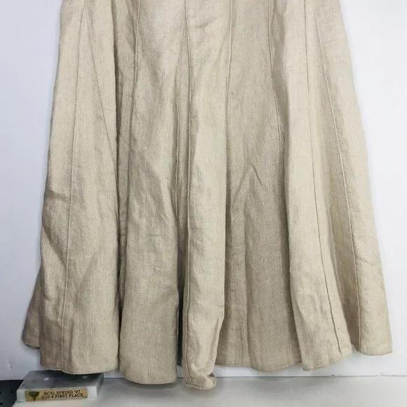 J Jill Fit & Flare Linen Maxi Skirt Size 12 Beige Metallic Travel Boho Romantic - Picture 5 of 13